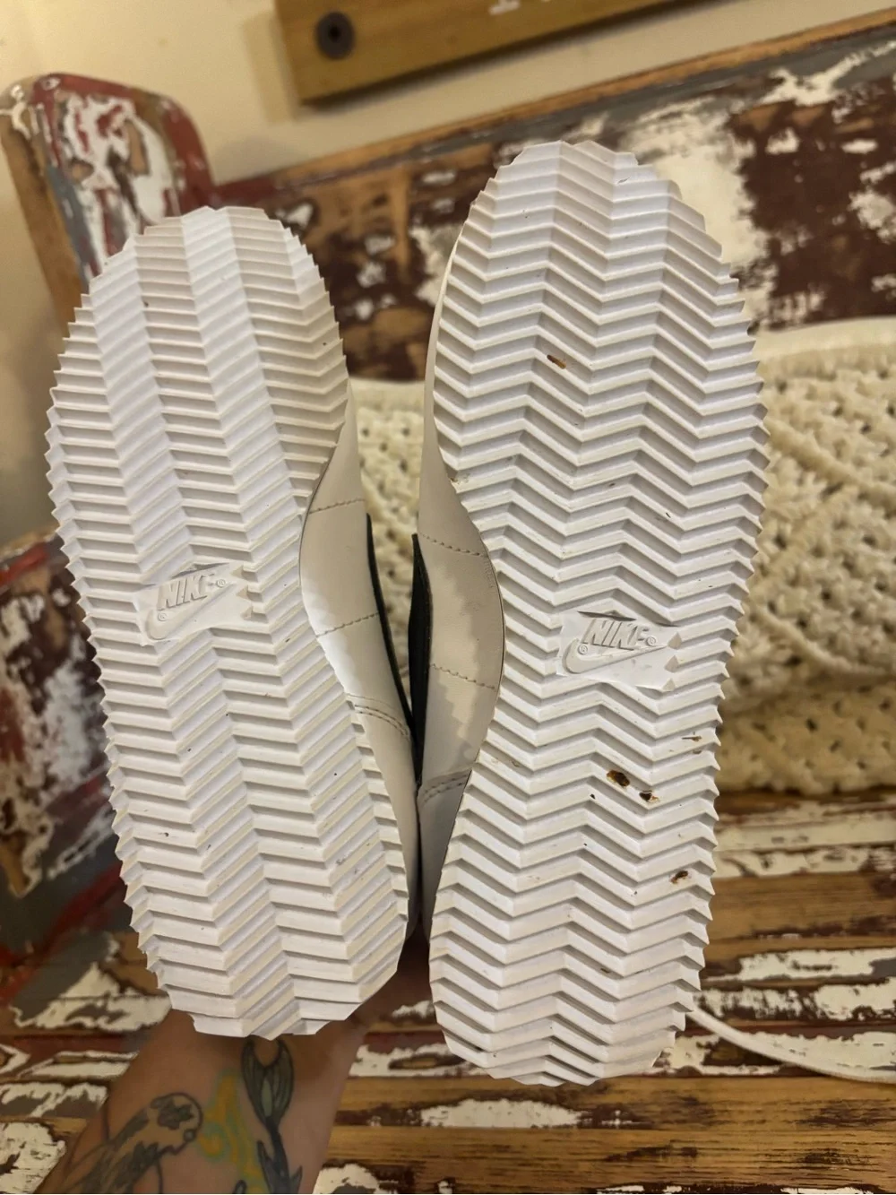 Nike White and Black Cortez-Style Low Top Sneakers